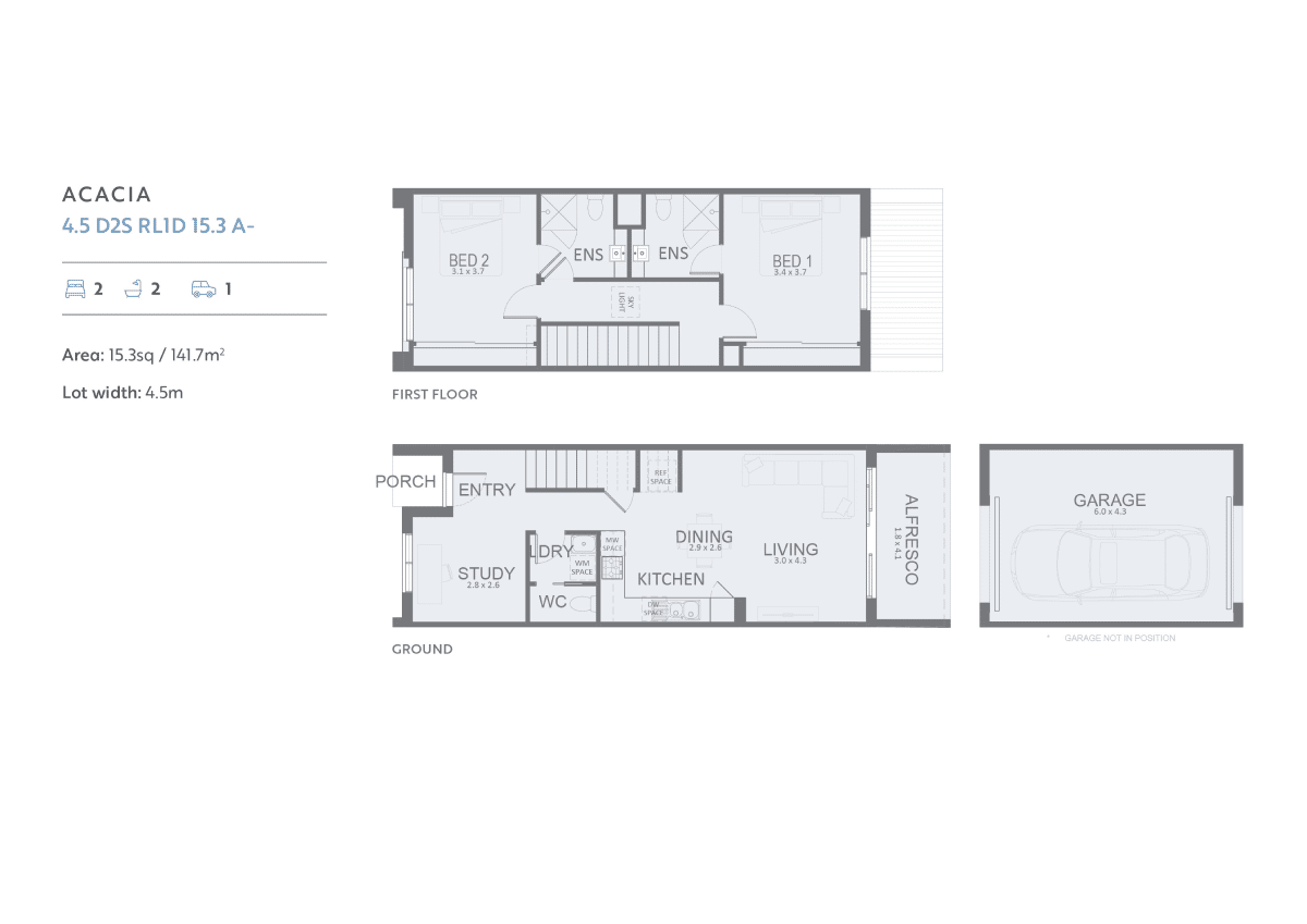 2 bed reverse living floorplan