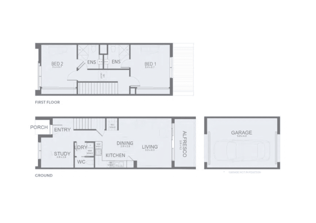 2 bed townhouse floorplan design